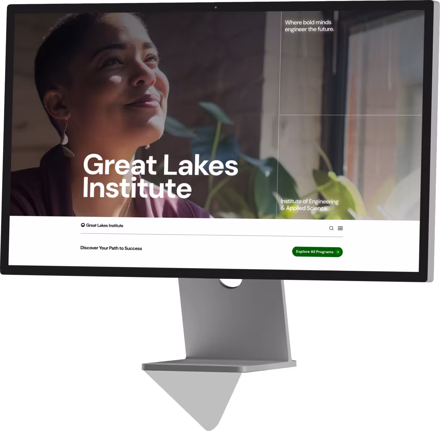 Screenshot of Great Lakes theme showing fixed header, superimposed on monitor
